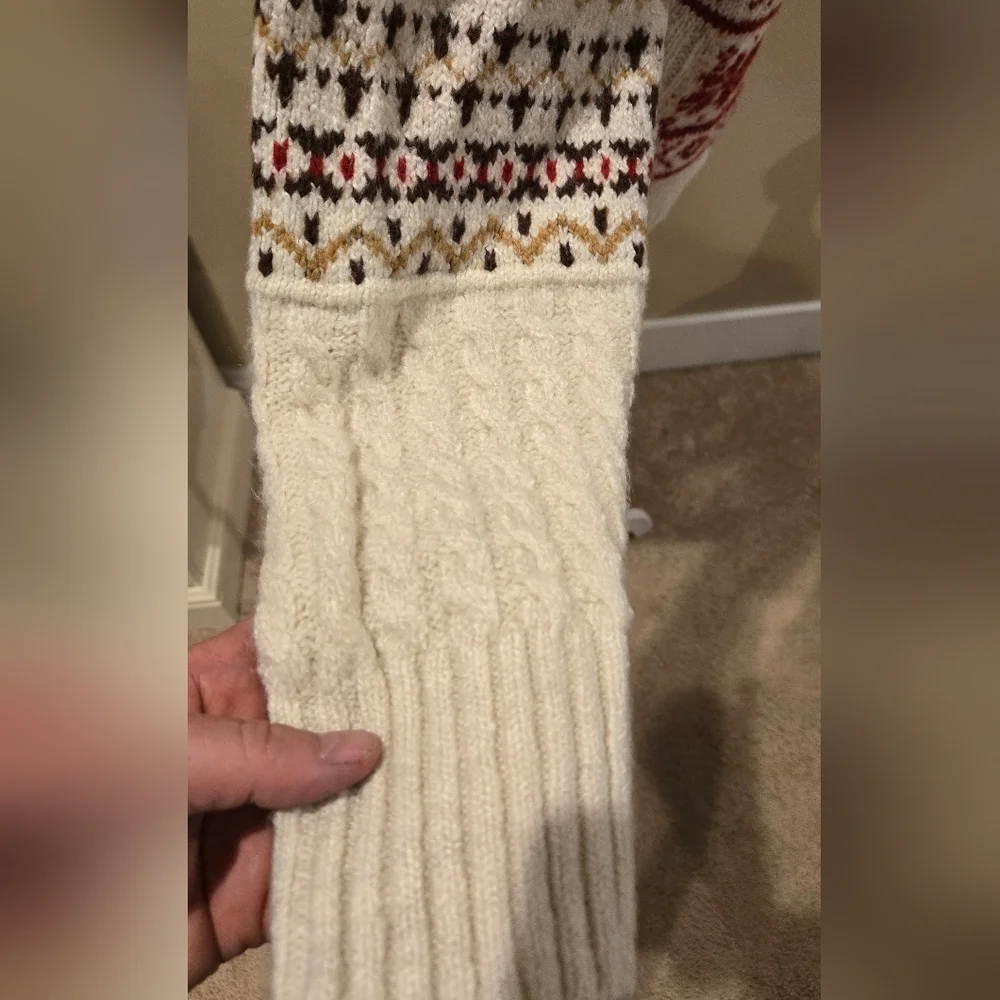 American Eagle Outfitters Cream Fair Isle Colorblock Turtleneck Sweater - Picture 7 of 9